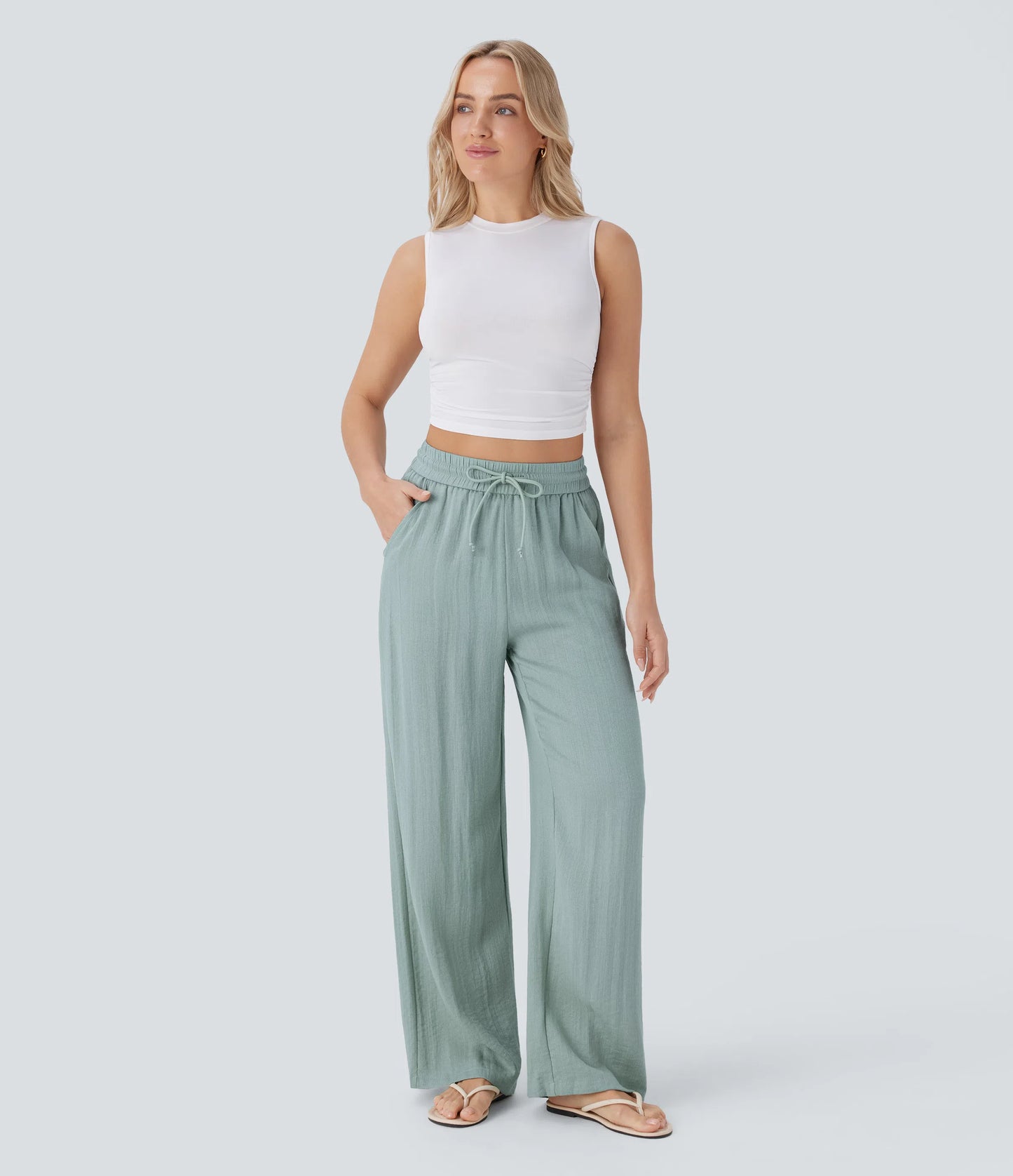 Kyra Linen Feel Wide Leg Trousers