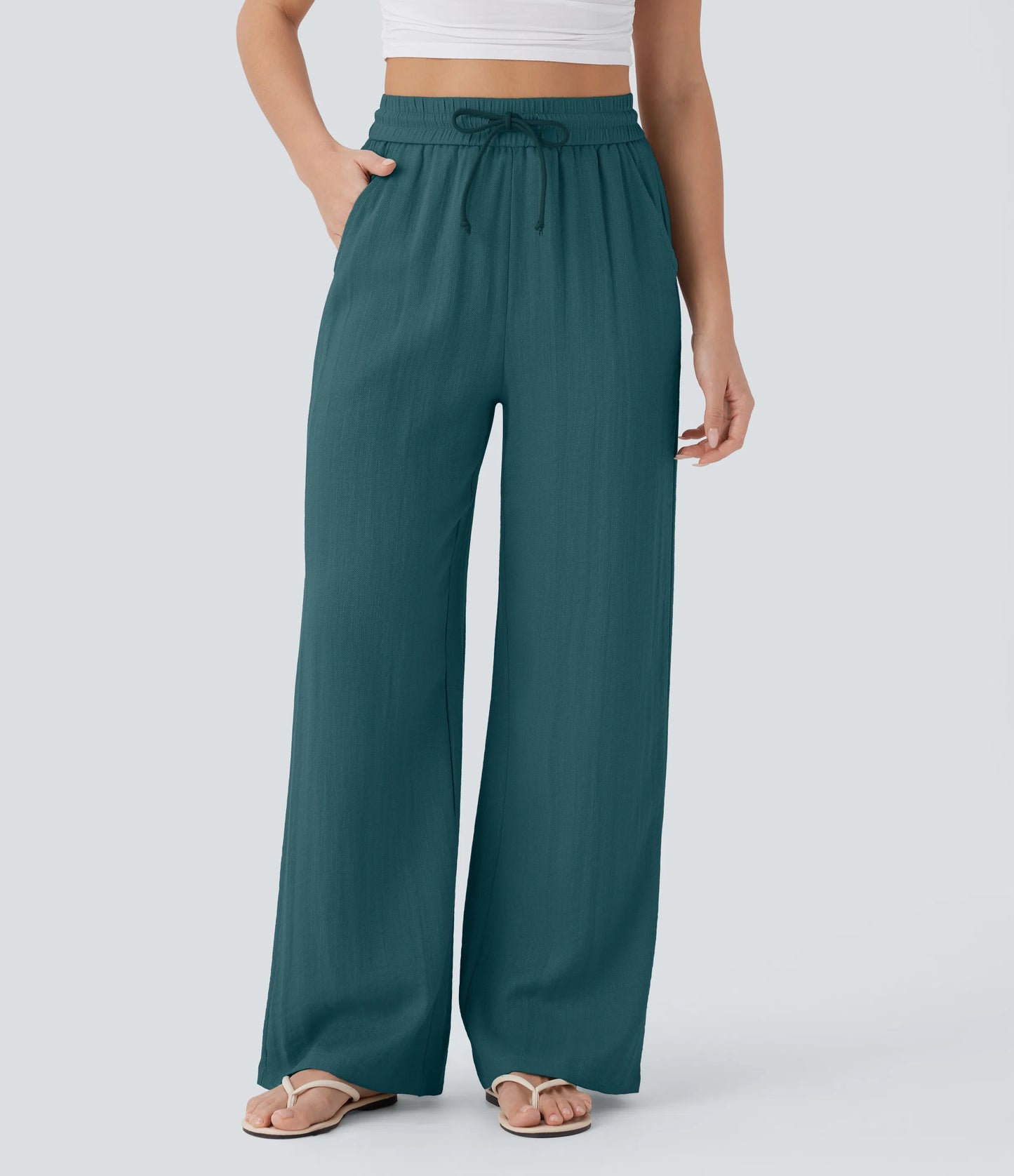 Kyra Linen Feel Wide Leg Trousers