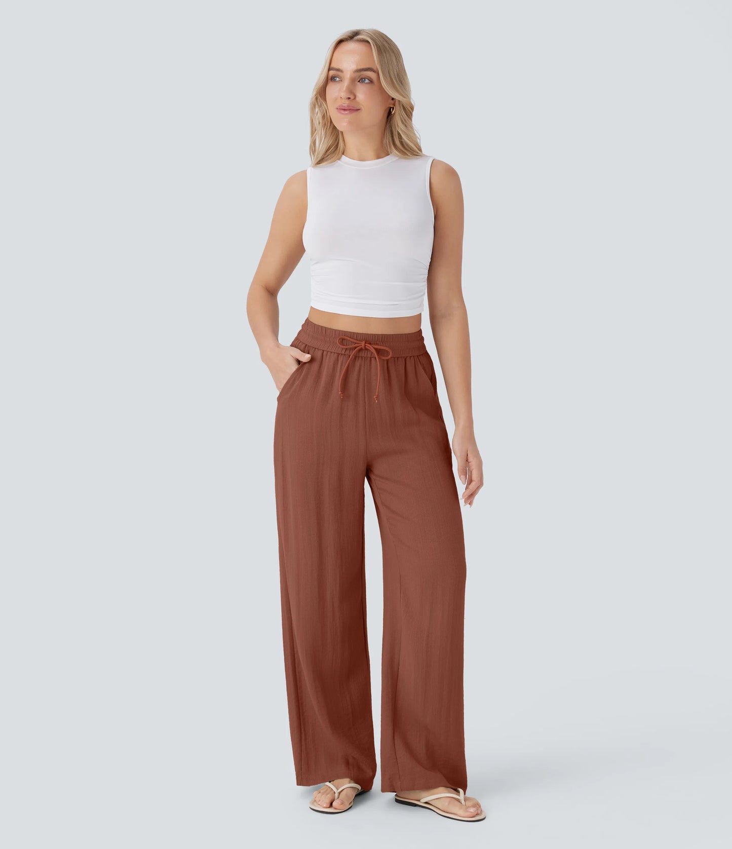 Kyra Linen Feel Wide Leg Trousers