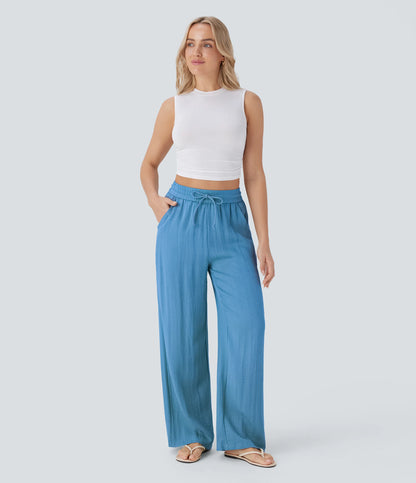 Kyra Linen Feel Wide Leg Trousers