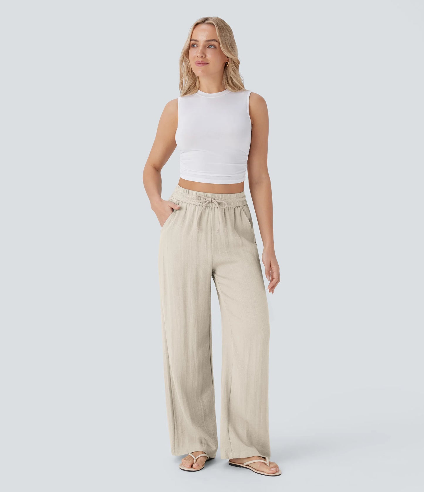 Kyra Linen Feel Wide Leg Trousers