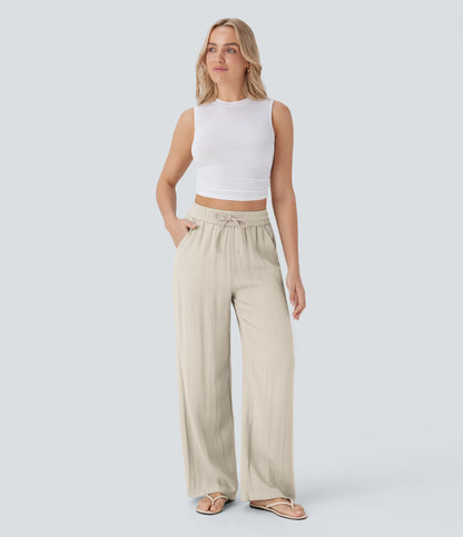 Kyra Linen Feel Wide Leg Trousers