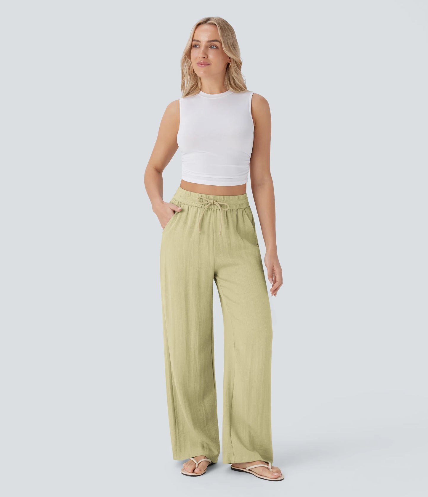 Kyra Linen Feel Wide Leg Trousers