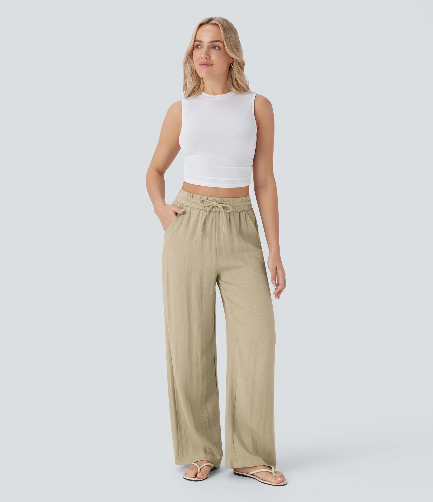 Kyra Linen Feel Wide Leg Trousers