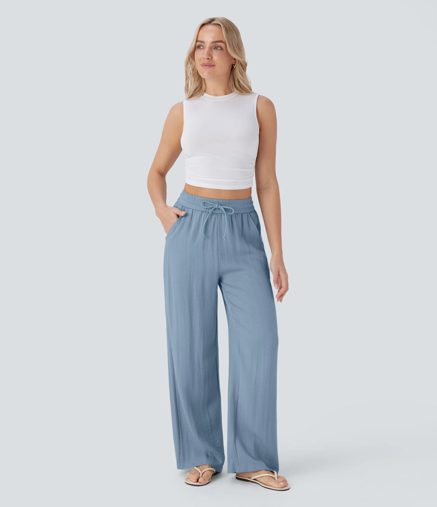 Kyra Linen Feel Wide Leg Trousers