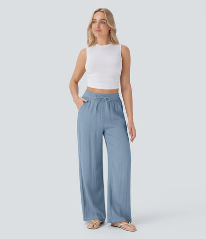 Kyra Linen Feel Wide Leg Trousers