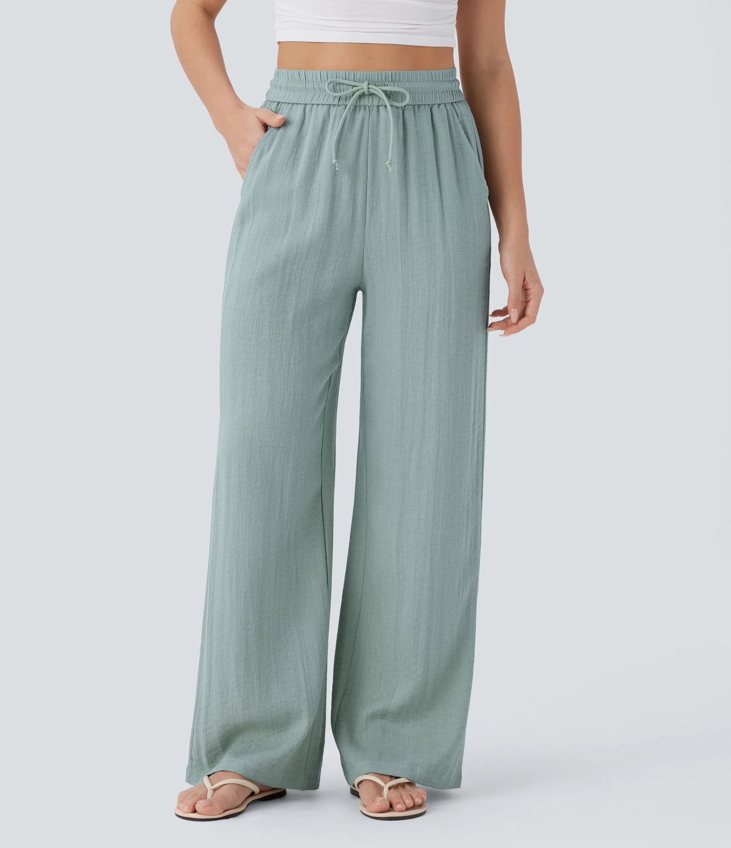 Kyra Linen Feel Wide Leg Trousers