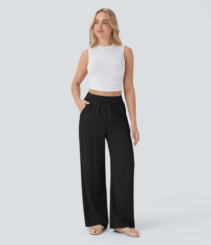 Kyra Linen Feel Wide Leg Trousers